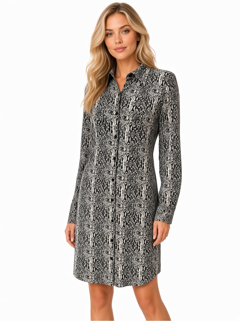 Norma Kamali Snake Print Button-Up Shirt Dress – Size XL